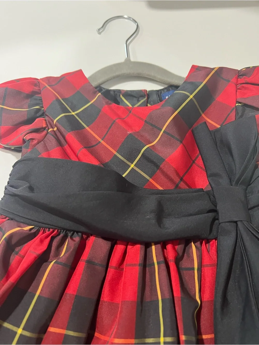 Ralph Lauren Red and Black Plaid Holiday Dress with Black Sash - Girls 3t